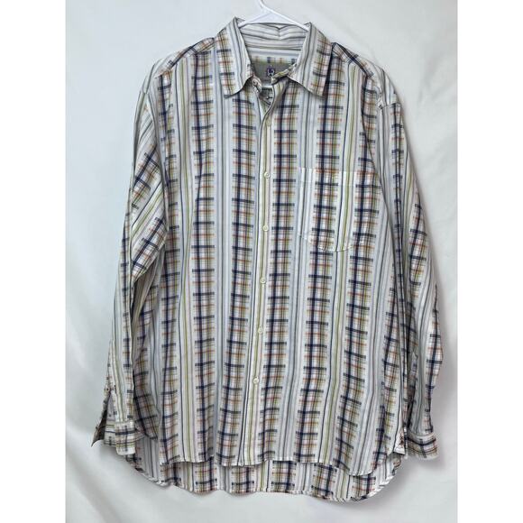 Territory Ahead Men's L White/Blue Striped Preppy Casual Button Front Shirt - Picture 1 of 6